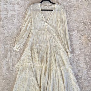 Loveshackfancy white gold midi dress small